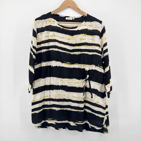 MASAI Copenhagen Berta Loose Paint Stripe Tunic Top Women's Medium Black White