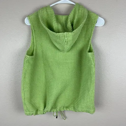 Christopher & Banks Waffle Weave Vest Womens S Green Sleeveless Hooded Full Zip