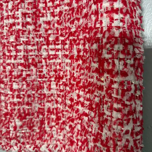 Sandro Paris Red White Tweed Mini Skirt FR 42 US 10 Bouclé Holiday Workwear