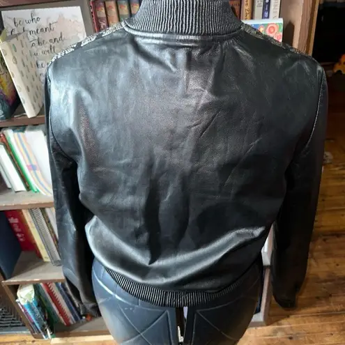 Lamarque black damask metallic jacquard leather festival L bomber jacket Black Size L