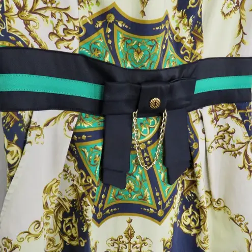 Vintage Liva Emerald Green & Gold Chain Print Regal Mini Shift Dress Small