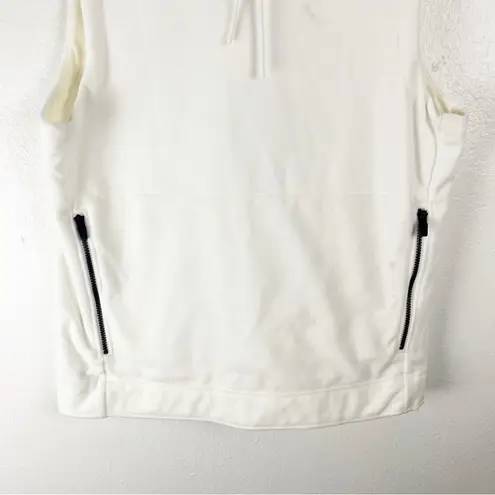 Nobull Cream Zipper Pockets Sleeveless Drawstring Hoodie Sweatshirt, Size Large