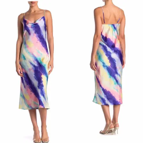 NWOT KENEDIK X Nordstrom Cowl Neck Tie Dye Midi Slip Dress Blue Size XL