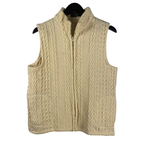 John Branigan Weavers Cable Knit Wool Vest Cream Ivory Aran Style Ireland M Size M