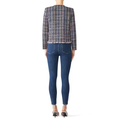 IRO Multicolored Printed Tweed Long Sleeve Frayed Hem Frannie Jacket size 36