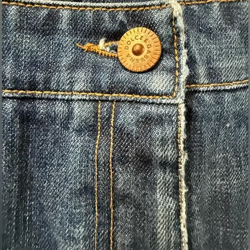 Dolce & Gabbana Vintage Denim Mini Skirt Italia Patch Raw Hem Y2K IT 44 / US 8