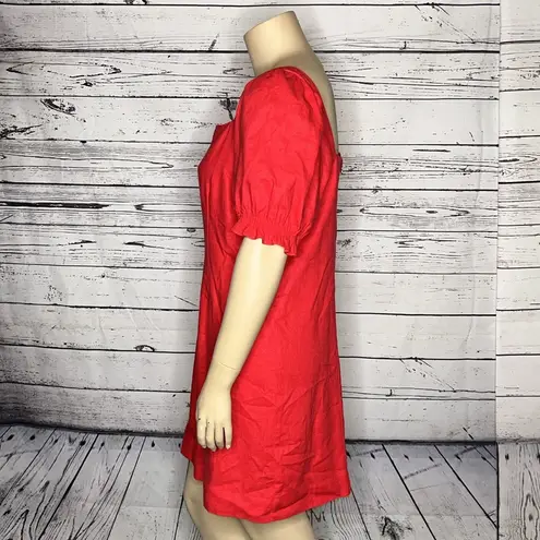 Draper James RSVP Size XXL Pink Square Neckline Puff Sleeve Linen Blend Dress