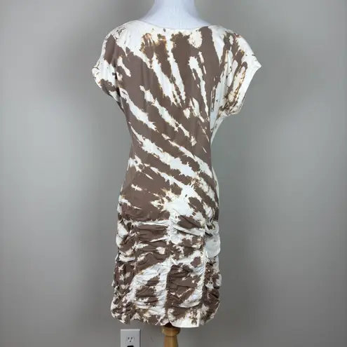 XCVI Wearables Aviana Dress Womens Medium Ruched Brown Tie Dye Mini Short Sleeve