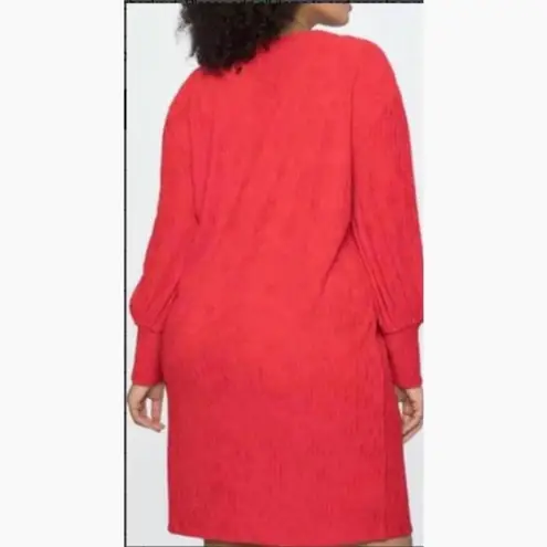Eloquii Red Long Puff Sleeve Ribbed Shift Dress Sz.14/16