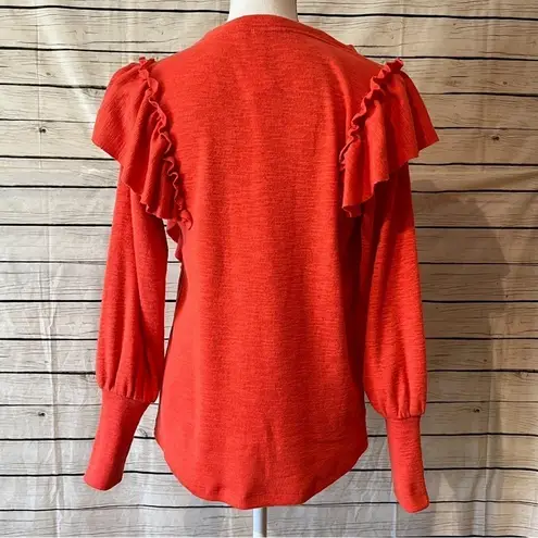 Pilcro Anthropologie  Lightweight Orange/Red Ruffle Sweater Size X-Small