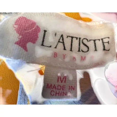 L' Atiste by Amy Palazzo Pant Jumpsuit Medium One Piece Floral Plunge Ties Zip Yellow Size undefined