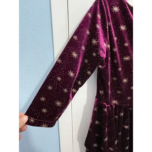 Handmade Celestial Purple Velvet Dress Small Gold Stars Whimsygoth Witchy