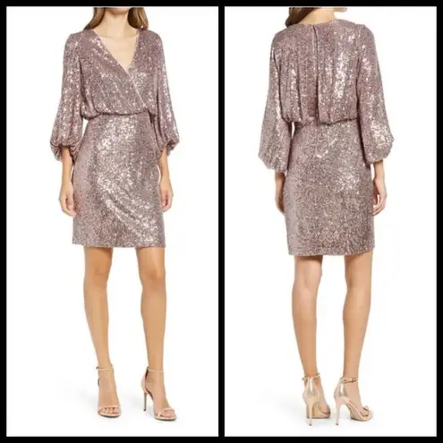 Eliza J ππ Sequin Balloon Sleeve Cocktail Dress ~ Mauve 4 NWT