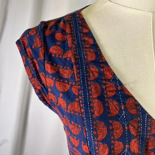 Mata Traders Women's Blue and Orange Print Dress Size S Cotton Pockets Boho