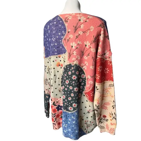 Yesno Button Down Oversized Cotton/Wool Blend Boho Patchwork Print Cardigan