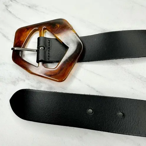 Womens Black Belt Small (S) Tortoiseshell Geometric Buckle Statement ✨