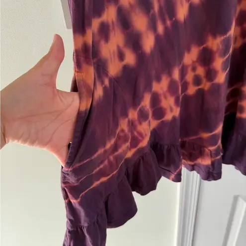 LOGO By Lori Goldstein Tie-Dye Stripe Top Purple Large Cotton Modal Tunic Pocket