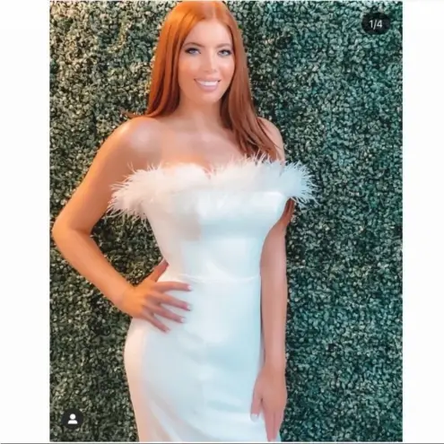 House Of CB House of‎ CB 'Bianca' White Feather Strapless Dress NWOT size XS