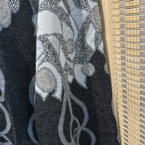 Top Notch 1980s Tunic Length Gray Floral Geometric Print Cowl Neck Sweater 1X Black