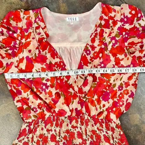 TCEC Puff Sleeve Ruffle Wrap V-neck Blouson Mini Dress Large