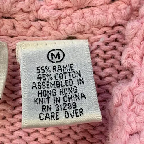 Vintage 90s Embroidered Floral Sweater Pink Scalloped Neck Cottage Flower Knit Size M