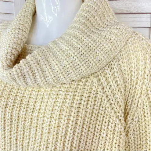 The Moon  & Madison Waffle Knit Cowl Neck Crop Sweater Cream Beige Small Long Sleeve