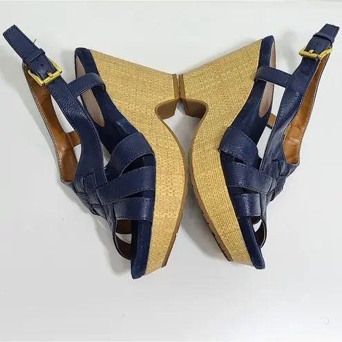 CHAPS  Sandals Womens Size 6B Open Toe Wedges Blue Slingback Raffia Style