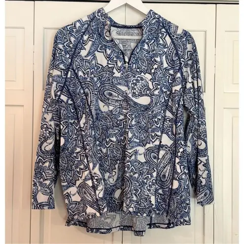 Coolibar blue paisley quarter zip rash guard pullover XL Blue