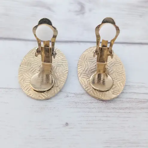 Vintage Clip On Earrings Unusual Statement Oval Large Tree and Mountain Scene