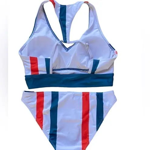 None Multi Color Verticle Stripe V-Neck Longline Bikini Size Small