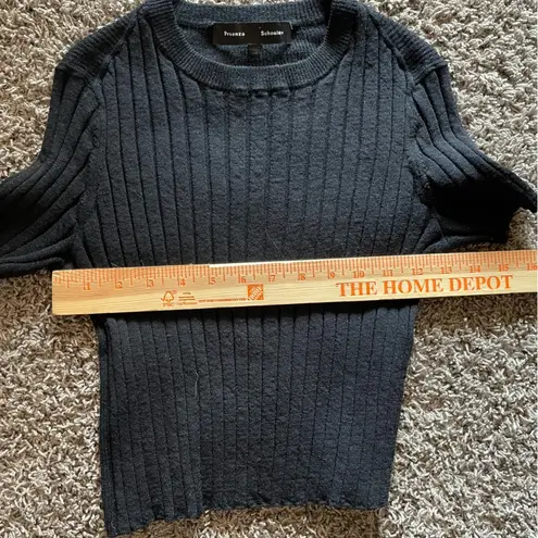 Proenza Schouler Black 100% Wool Ribbed Knit Short Sleeve Sweater XS Lightweight