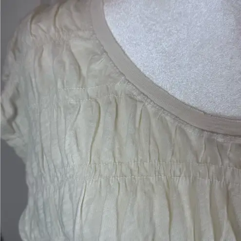 Pilcro Anthropologie Ivory Ruched Yoke Cotton Tee Top Small Boho Minimalist