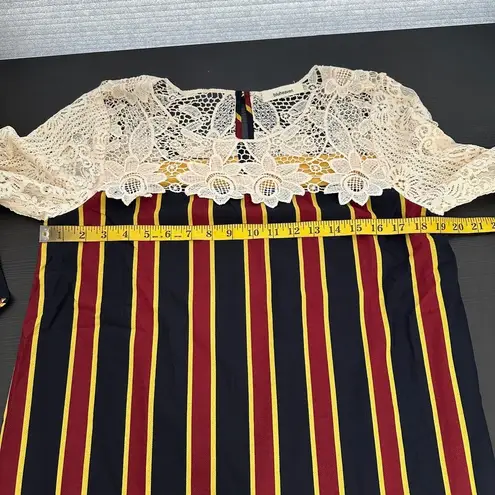 Bluheaven Black Red Striped Bell Sleeve Ruffle Hem Lace Shift Dress Size Medium