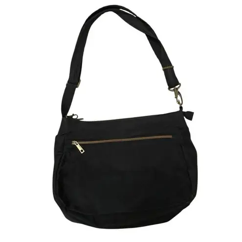 Travelon Black Quilted Nylon Large Crossbody Bag Travel Purse Brass Hardware