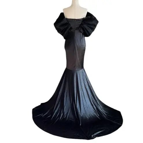 Faeriesty Elegant Off Shoulder Short Sleeve Satin Dress Black