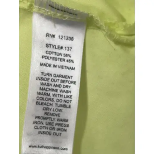 Koi By Kathy Peterson Womens Size Large Bright Yellow Scrub Top With Flowers