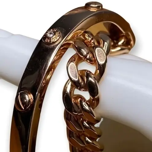 Henri Bendel The A-List Layered Rose Gold Riveted Swarovski Chain Cuff Bracelet