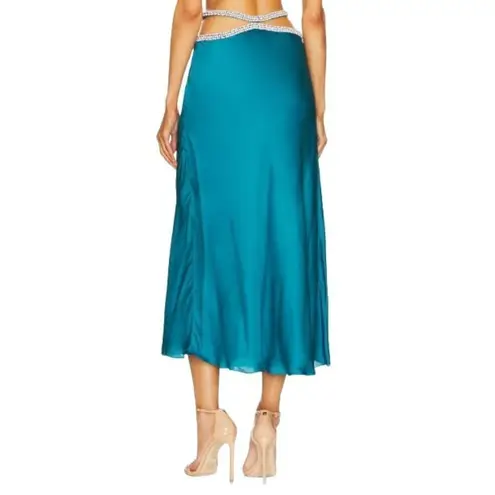 Yaura Fife Satin Crystal Waist Cut out Skirt in Blue XSmall New Womens Midi Size XS