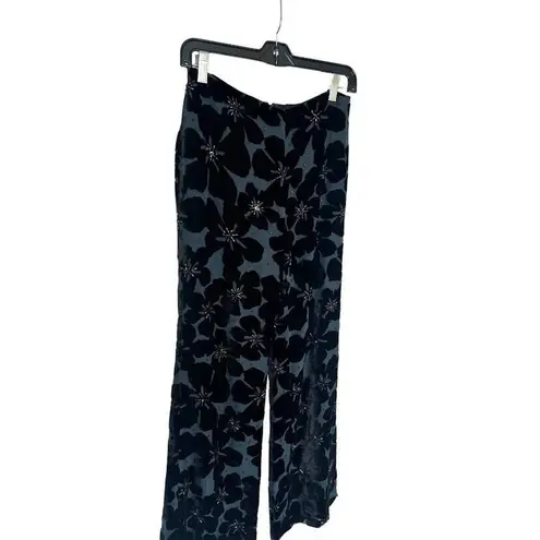 Muse Floral Wide Leg Silk Blend Pants Black Festival Boho Hippie Whimsygoth 6