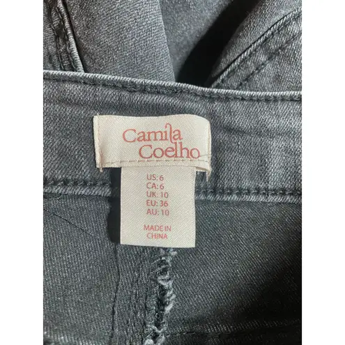 Camila Coelho Revolve Crystal Embellised Black Jeans Straight Leg High Waist 6