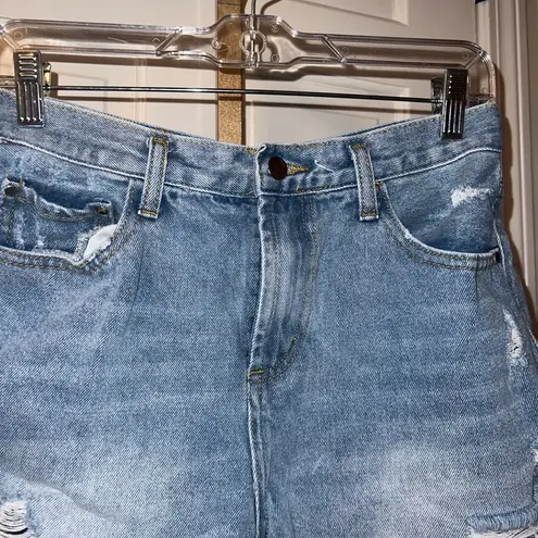 Elan Blue High-Waisted Jean Shorts with Distressed Hem Size Medium