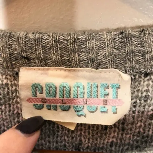 Vintage fair isle gray scoop neck nordic thick neutrals pullover lodge medium