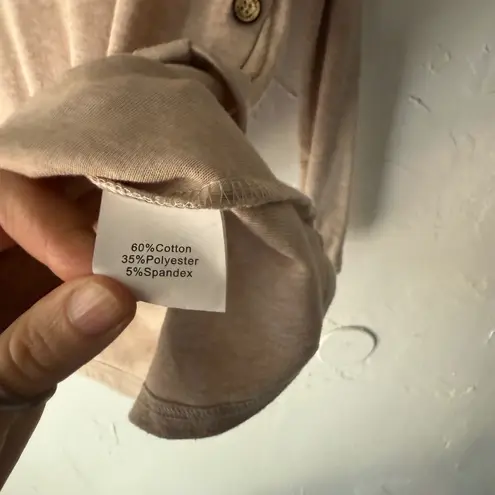 Womens Long Sleeve Top Beige Elbow Patch Button Side Henley Preppy Equestrian Tan Size L