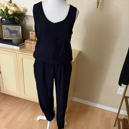 MONROW Crepe Jumpsuit in Neptune Sleeveless Front Zip Size Medium