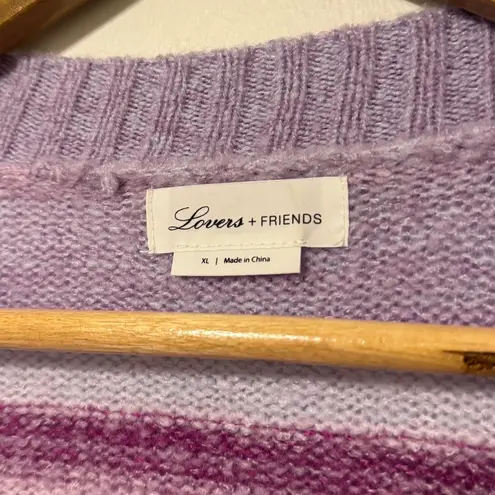 Lovers + Friends  Mary Sweater Cardigan Size XL Long Button Down Purple Stripe