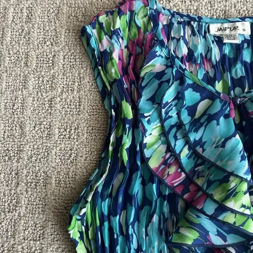 JAIPUR Blouse Womens Small Top Floral Spotted Ruffle Multicolor Y2K 90s Vintage Blue