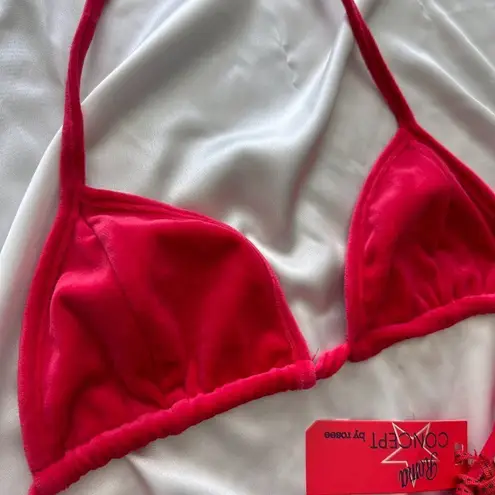 NWT red plush velour halter bralette top L Size L