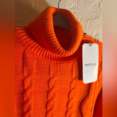 Orange NWT Cable Knit Turtleneck Sweater crop loose fit cabincore gorpcore L XL Size undefined