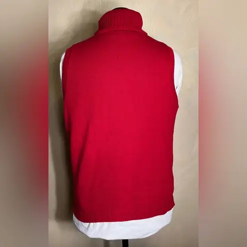 Womens Red 100% Cotton Minimalist Pullover Sleeveless Turtleneck Sweater,USA|LRG Size L