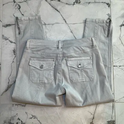 White House | Black Market  embellished taupe/silver Slim Crop jeans, EUC size 6